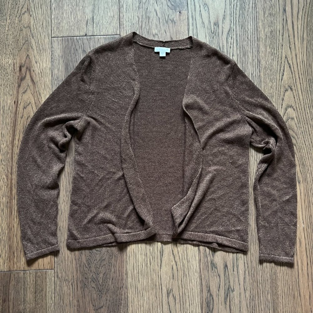 J. Jill Open Front Linen Blend Knit Brown Cardigan Sweater Shrug S Small